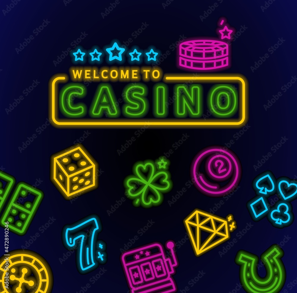 Neon casino banner.  The inscription is a casino sign. Neon-style templates. Vector illustration