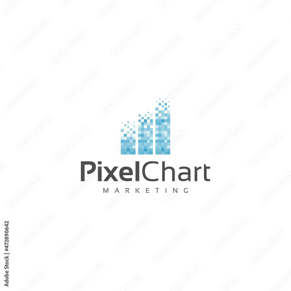statistics business chart bar logo design with pixel art style