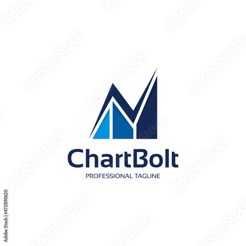 bolt, thunder, initial n and statistics business chart bar logo design