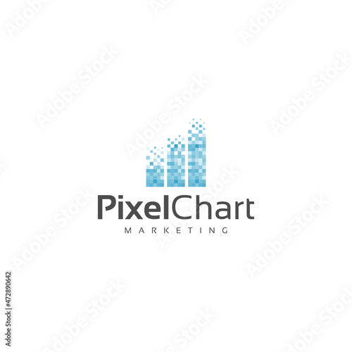 statistics business chart bar logo design with pixel art style
