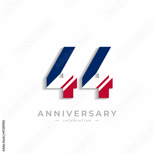 Free Download 44 Anniversary Celebration with White Slash in Red and Blue American Flag Color. Happy Anniversary Greeting Celebrates Event Isolated on White Background - GFXLoad