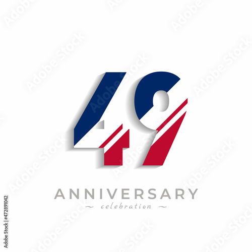 Free Download 49 Year Anniversary Celebration with White Slash in Red and Blue American Flag Color. Happy Anniversary Greeting Celebrates Event Isolated on White Background - GFXLoad