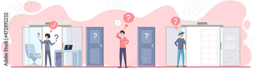 Making confusion. Doubts person surrounded by question marks. Questions dilemma situations. Asking questions. Confused people. Making choice. Being confused. Thinking or make decision. Solving problem