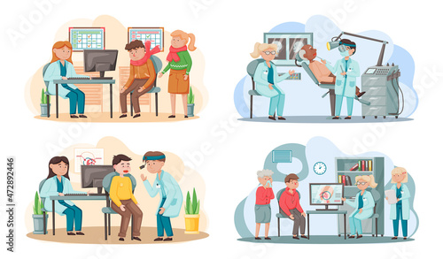 Otolaryngologist doctor with nose, ear and throat or ENT diagnostic and treatment instruments. Otology doctor with patient. Otorhinolaryngology healthcare medicine or otolaryngology diseases