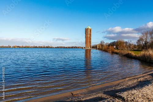 Art deco water tower at the Westeinder Plassen lake in Aalsmeer - Noord-Holland - The Netherlands, Europe photo