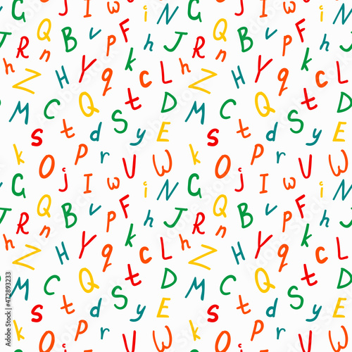 Alphabetical vector seamless pattern, abc colorful pattern for background, wrapping paper, fabrics and other designs