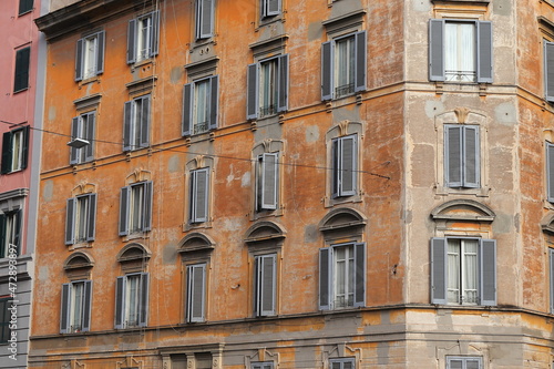 Orange-Brown Aged House Facades in Rome  Italy