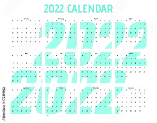 2022 calendar, new year 2022