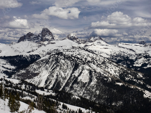Teton Canyon and Grand Teton from the west in spring  Wyoming
