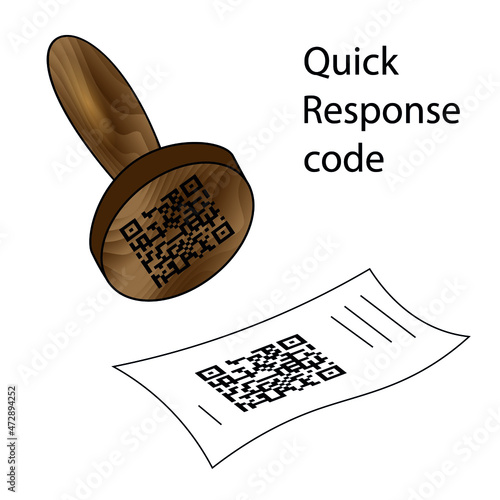 Stamp in the form of a qr code puts a stamp on a piece of paper