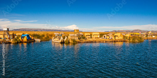 Peru Lake Titicaca, near Puno, Los Uros, the floating islands constructed of reeds. photo