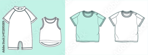 Set of Vector Baby clothes. Baby fashion flat sketch template. Technical Fashion Illustration