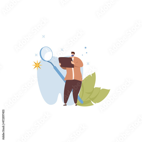 Dental examination. Dental care service, teeth examination, clinical procedure, visit a dentist, periodontal exam. Vector illustration.