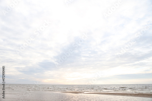 Beautiful seascape shore view with sand and Baltic sea.