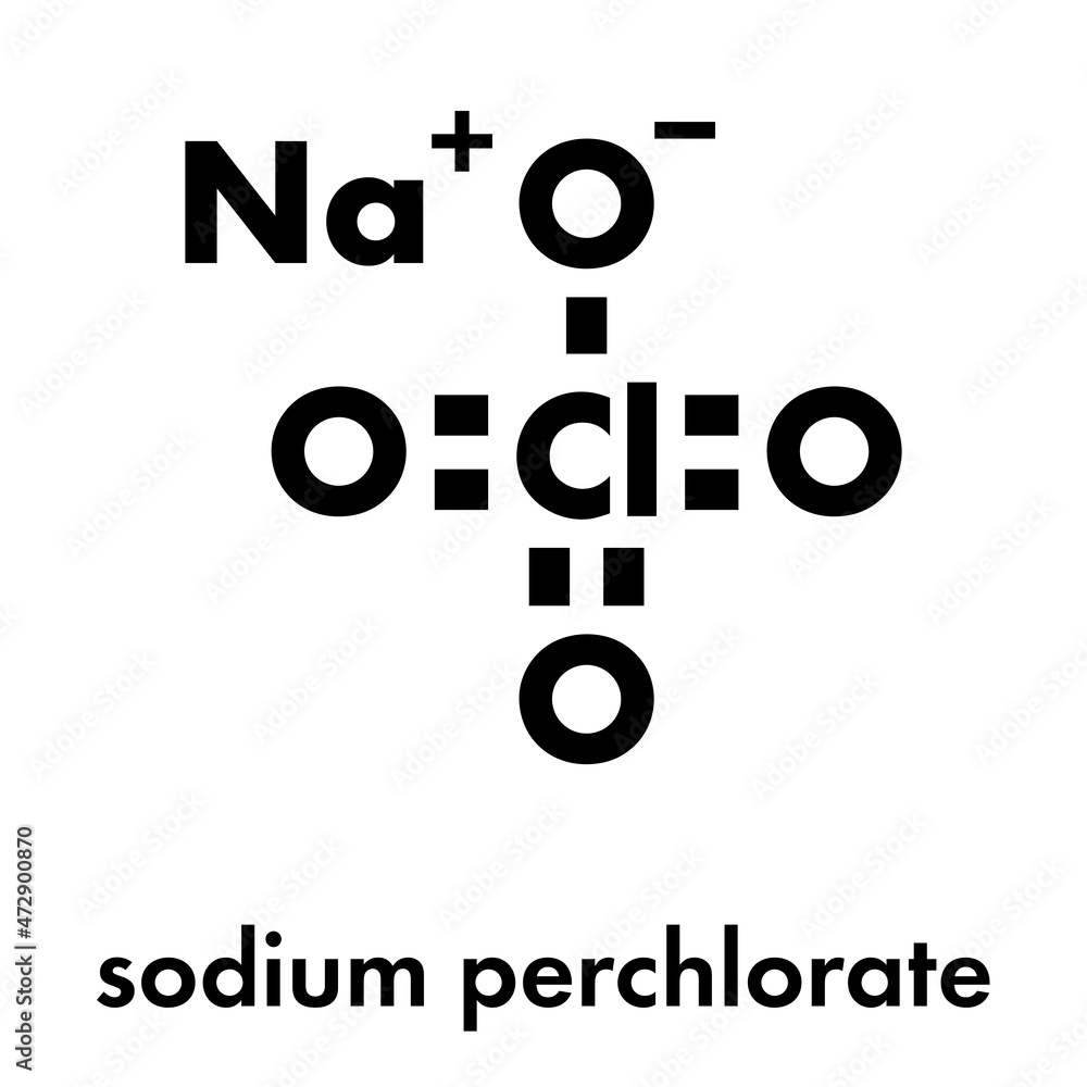 Sodium perchlorate, chemical structure. Skeletal formula. Sodium perchlorate, chemical structure. Skeletal formula.