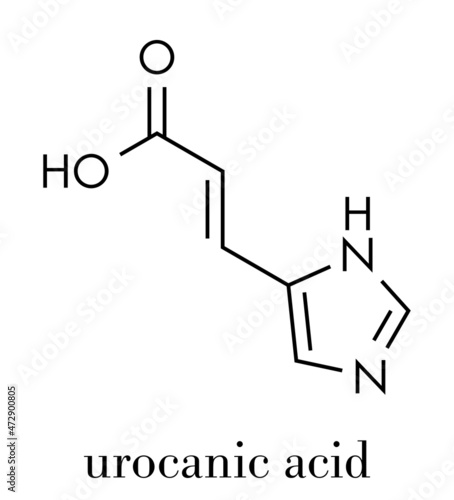 Urocanic acid molecule. Breakdown product of histidine. Skeletal formula.