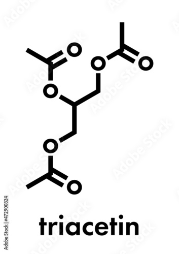 Triacetin (glycerin triacetate) molecule. Skeletal formula.