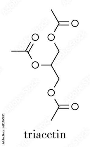 Triacetin (glycerin triacetate) molecule. Skeletal formula.