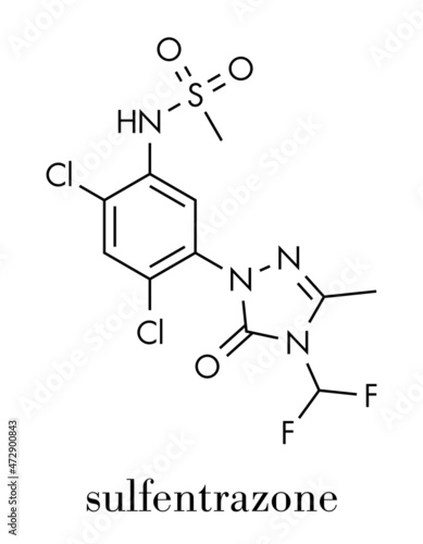Sulfentrazone herbicide molecule. Skeletal formula.