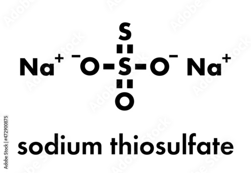 Sodium thiosulfate (hyposulfite) salt, chemical structure. Skeletal formula.