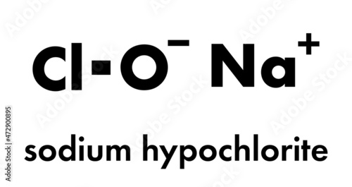 Sodium hypochlorite (NaOCl) molecule. Aqueous solution is known as (liquid) bleach. Skeletal formula.