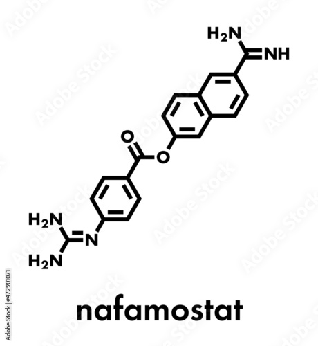 Nafamostat drug molecule (serine protease inhibitor). Skeletal formula.