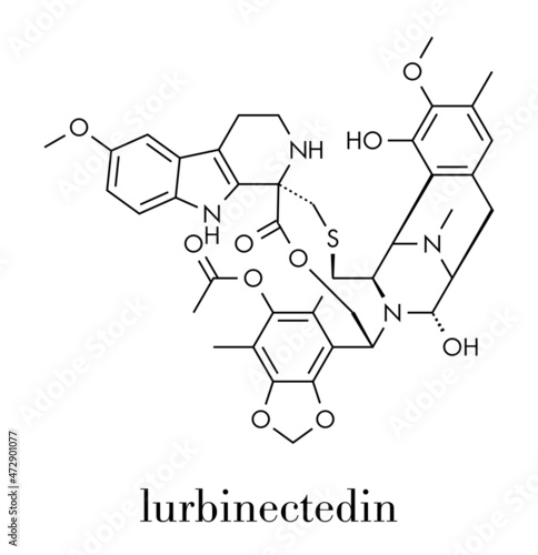 Lurbinectedin cancer drug molecule. Skeletal formula.