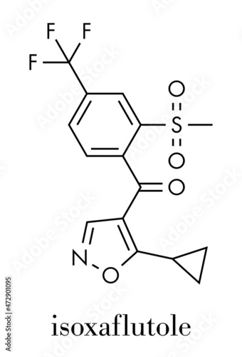 Isoxaflutole herbicide molecule. Skeletal formula. photo