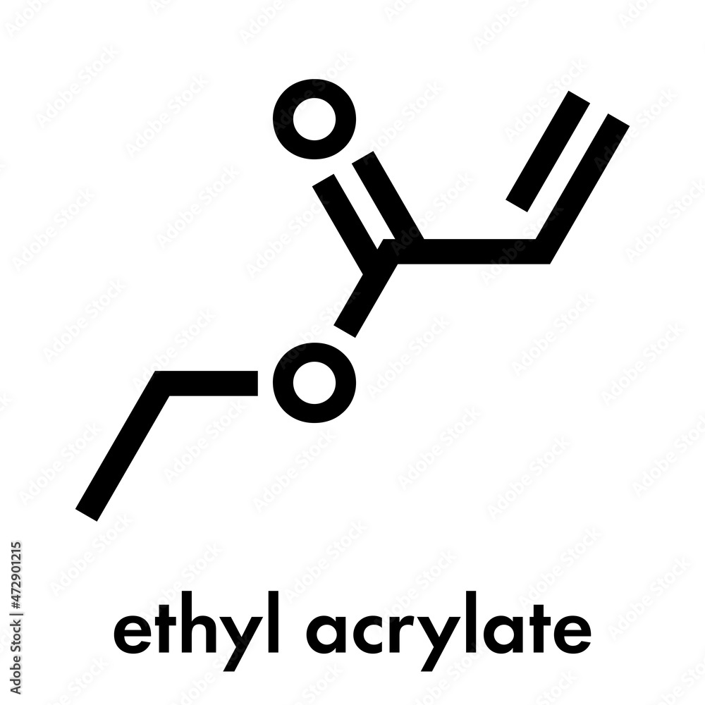 Ethyl acrylate molecule. Skeletal formula. Ethyl acrylate molecule. Skeletal formula.