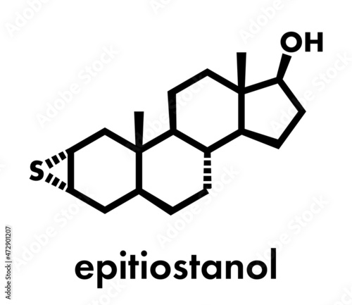 Epitiostanol (epithioandrostanol) cancer drug molecule. Skeletal formula. photo