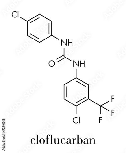 Cloflucarban disinfectant molecule. Skeletal formula.