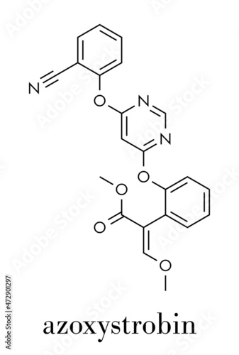 Azoxystrobin fungicide molecule. Skeletal formula.