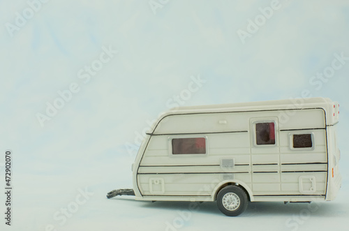 Motorhome camper van trailer toy on ligth background