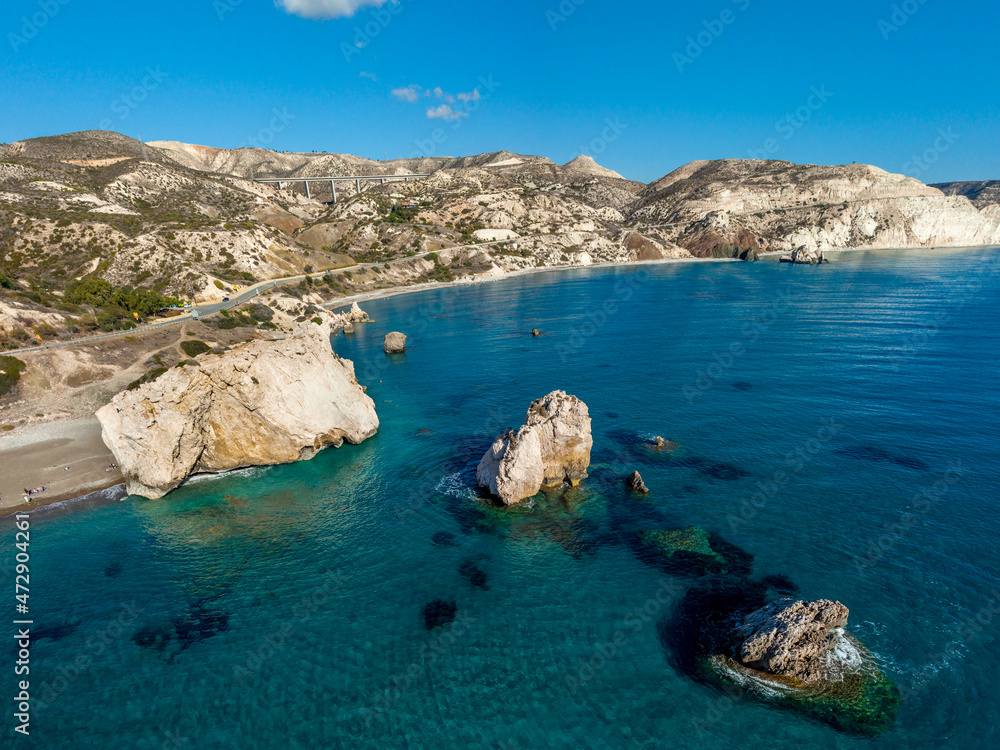 Cyprus - Aphrodite's Rock amazing panorama view from drone