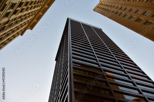 Street Level View Of Vintage and Modern Skyscrapers  