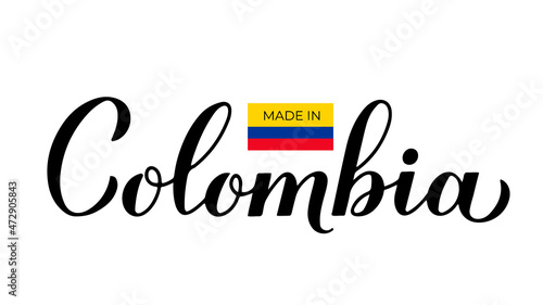 Made in Colombia handwritten label. Calligraphy hand lettering. Quality mark vector icon. Perfect for logo design, tags, badges, stickers, emblem, product package