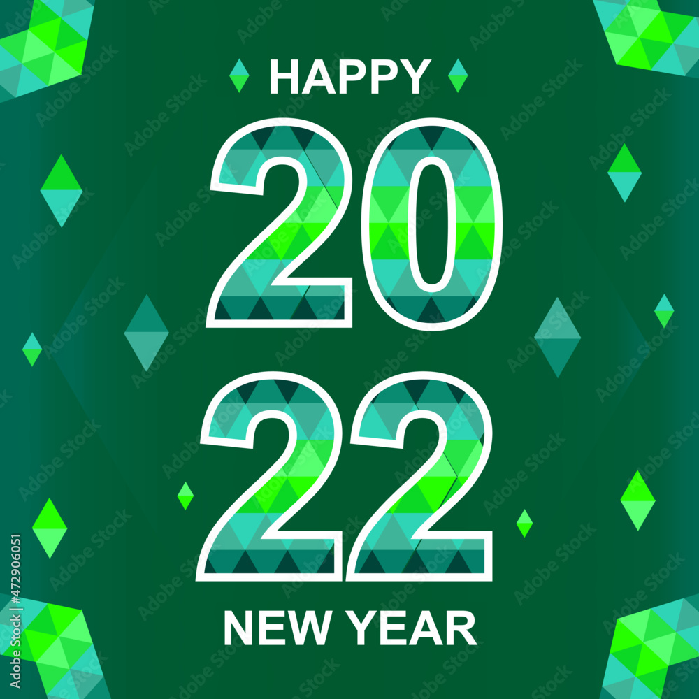 Happy new year 2022 banner, light green diamond background. Happy new year 2022 banner, light green diamond background.