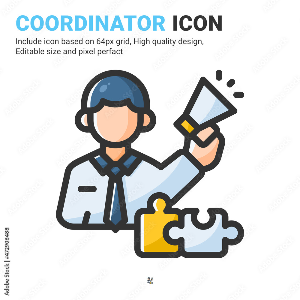Coordinator icon vector with outline color style isolated on white background. Vector illustration manager sign symbol icon concept for business, finance, industry, company, apps, web and project