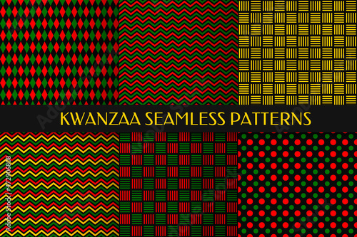 Kwanzaa seamless pattern. Abstract geometric background. Set of 6 vector patterns. Perfect for wrapping paper, fabric, scrapbooking, etc photo