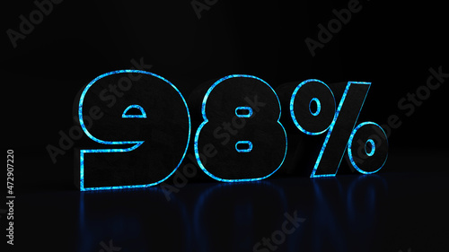 98% black stone and blue glow, 3d render illustration.