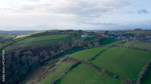 Devon Fields and Farmlands from a drone, Kingswear, Brixham, Devon, England, UK photo