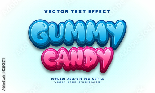 Gummy candy 3D text effect. Editable text style, suitable for food product needs.
