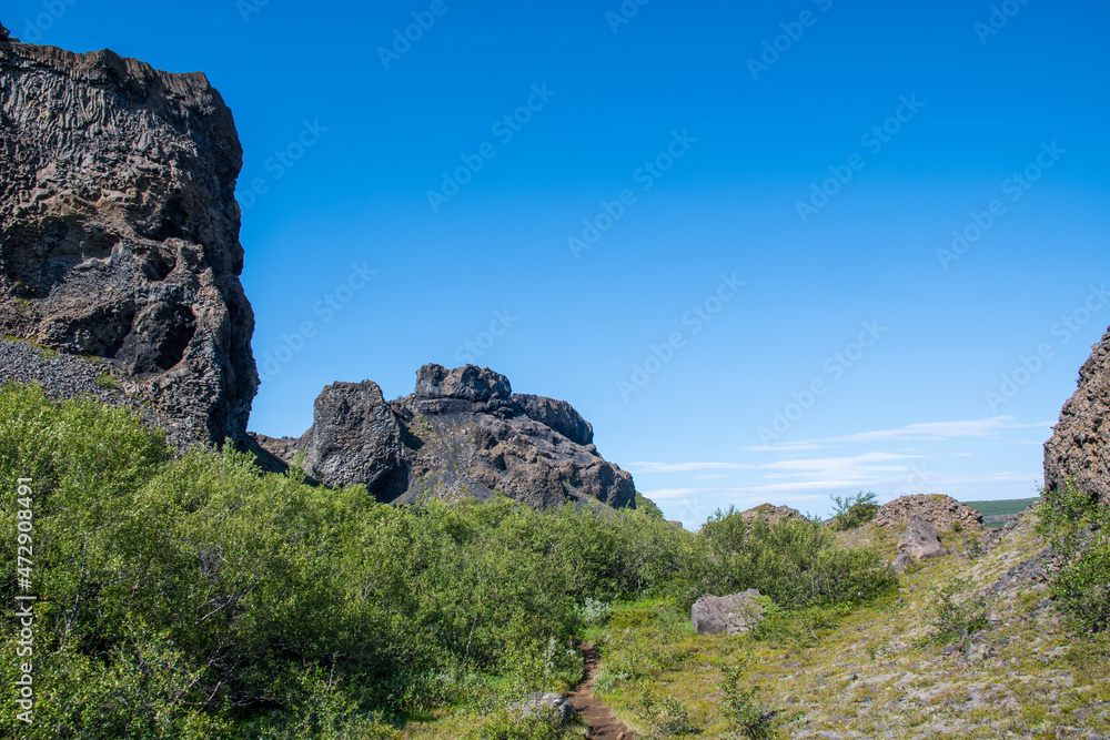 The ‘echo rocks’ or Hljodaklettar in Jokulsargljufur canyon in Vatnajokull national park in iceland