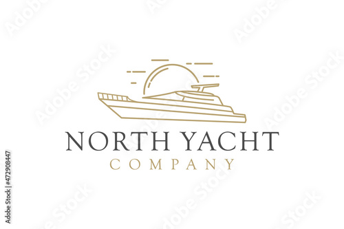 
Yacht Cruise Boat Ship for Ocean Vacation Logo design inspiration with minimalist line art style
