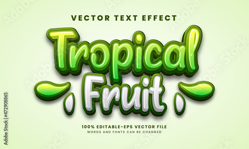 Tropical fruit 3D text effect. Editable text style, suitable for nature product needs.