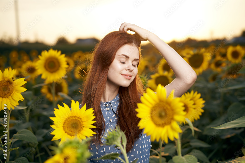 pretty woman with hat in the field of sunflowers freedom nature pretty woman with hat in the field of sunflowers freedom nature