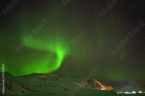 Huge shinning northern lights in north Norway close to north cape, aurora