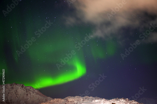 Huge shinning northern lights in north Norway close to north cape