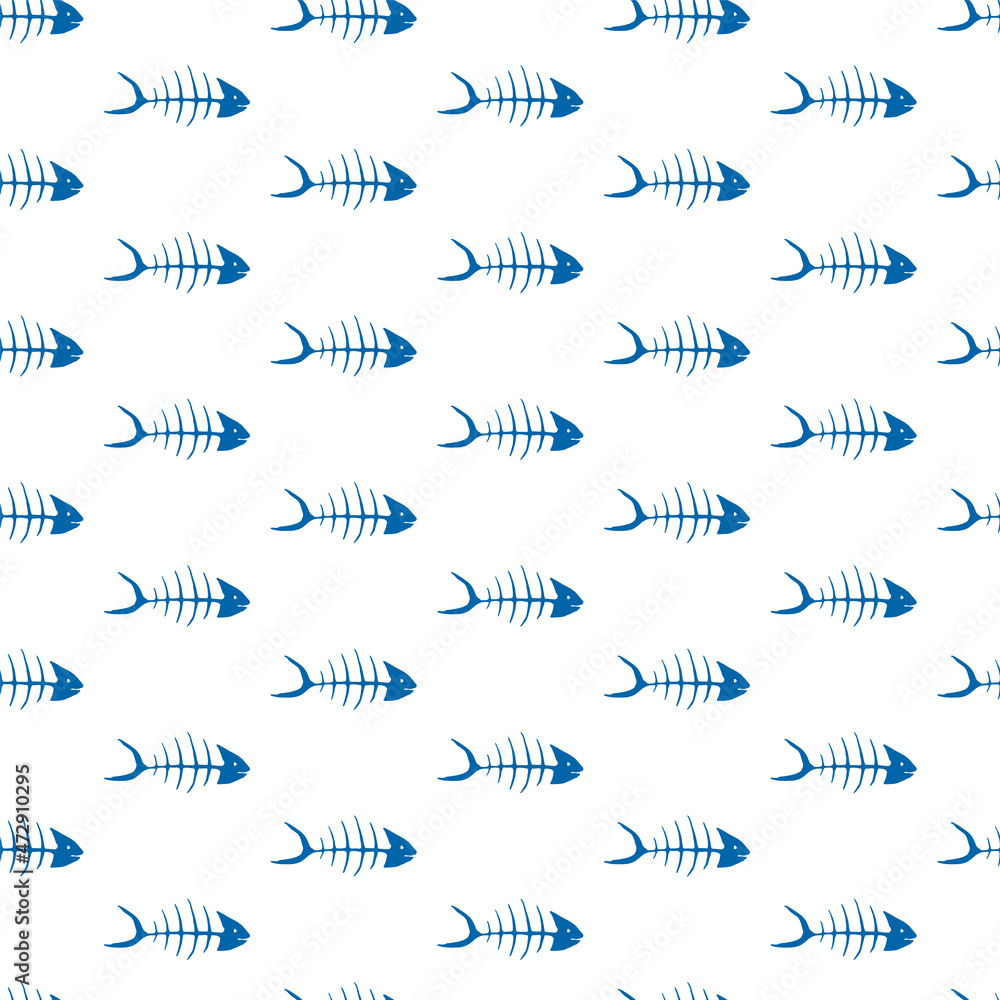 Fish skeleton seamless pattern vector illustration. Ocean or sea background. Fish skeleton bones isolated. Marine summer design. Fish skeleton seamless pattern vector illustration. Ocean or sea background. Fish skeleton bones isolated. Marine summer design.