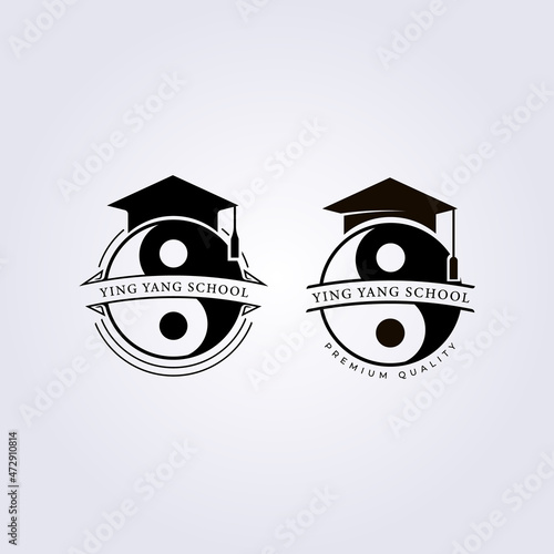 yin yang academy school logo vector illustration design toga hat